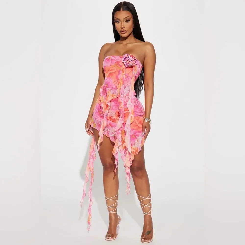 Not Looking Back Mesh Skirt Set - Pink/combo